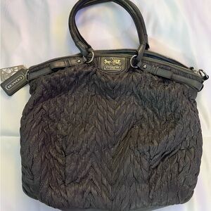 Coach Black Quilted Shoulder Bag with Metallic Accents